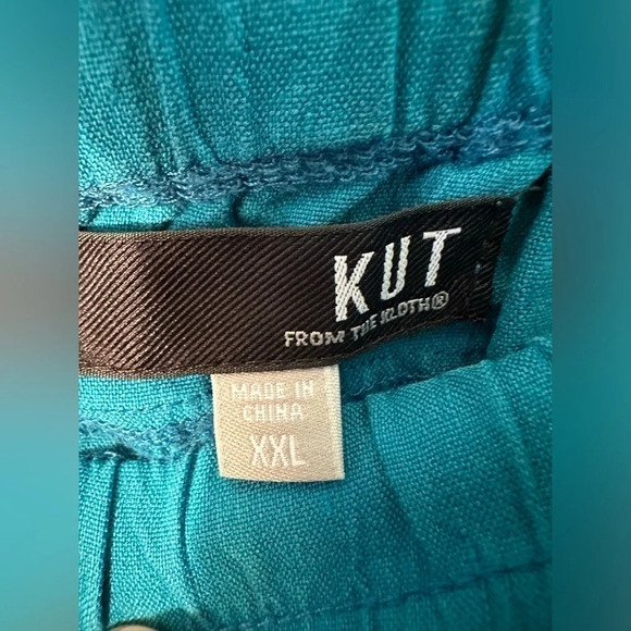 NWT KUT from the Kloth Sandra Smocked Waist Linen Blend Pant XXL Teal Cerulean - Picture 6 of 12